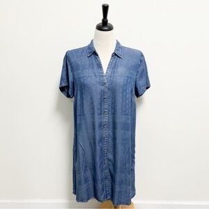 J Jill Blue Bandana Print Short Sleeve Collared V Neckline Button Up Shirt Dress
